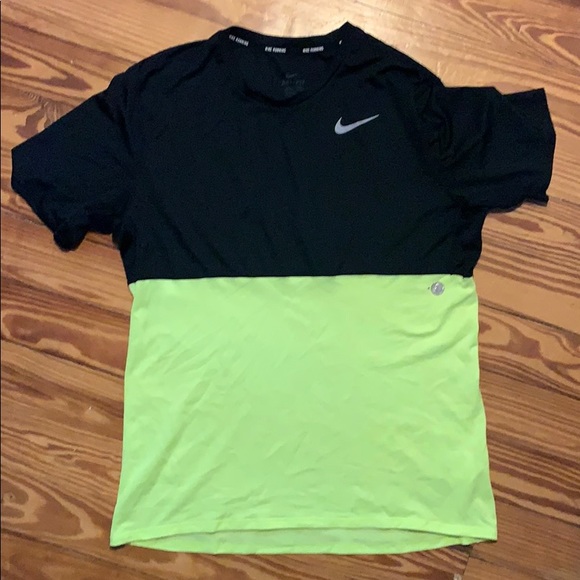 black and volt green shirt